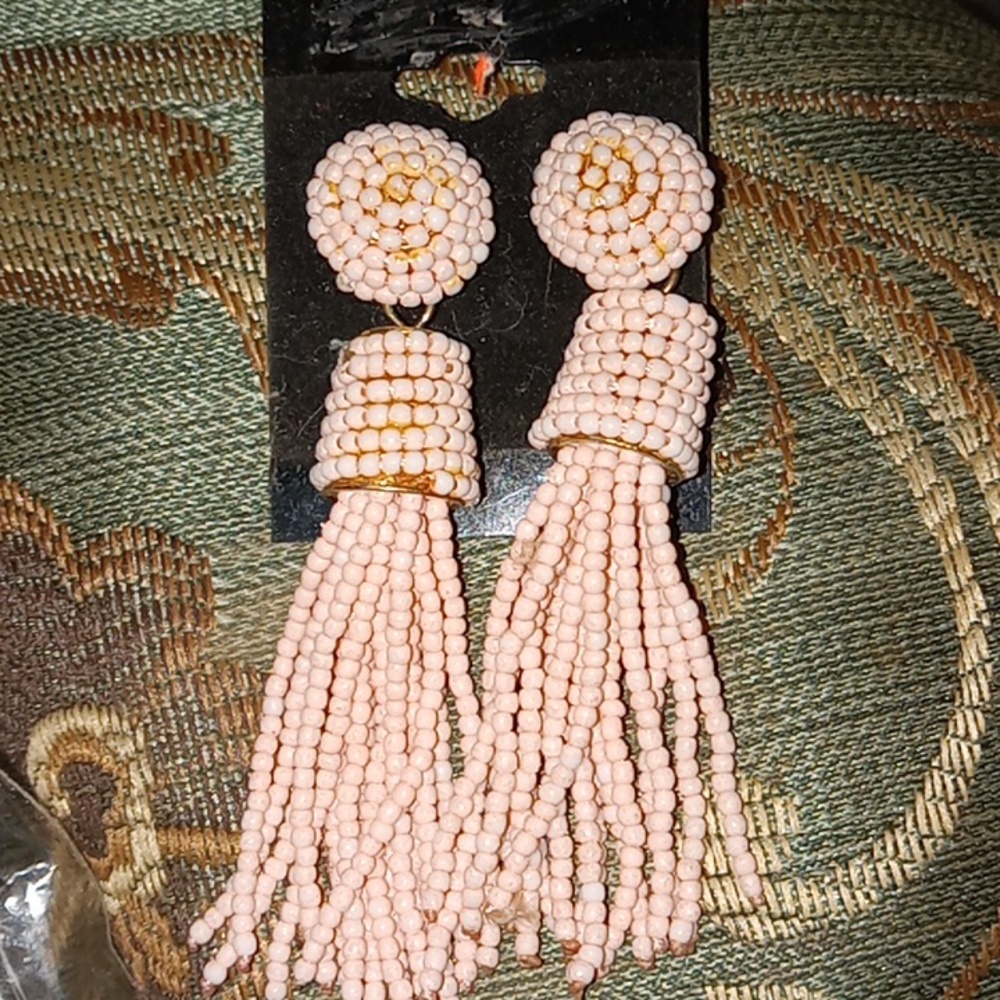 Pink Beaded Tassel Earrings